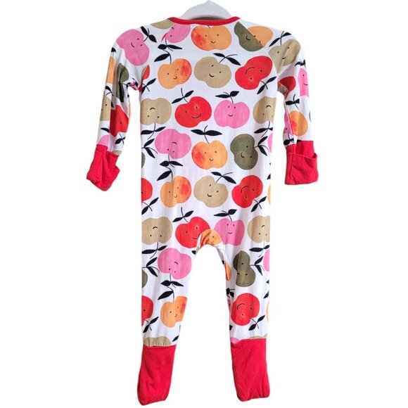 Miozing Bamboo 0-3 Mo Baby Girl Boy Apple Print Zippy Pajamas Animal Sleeper Red - Picture 2 of 14